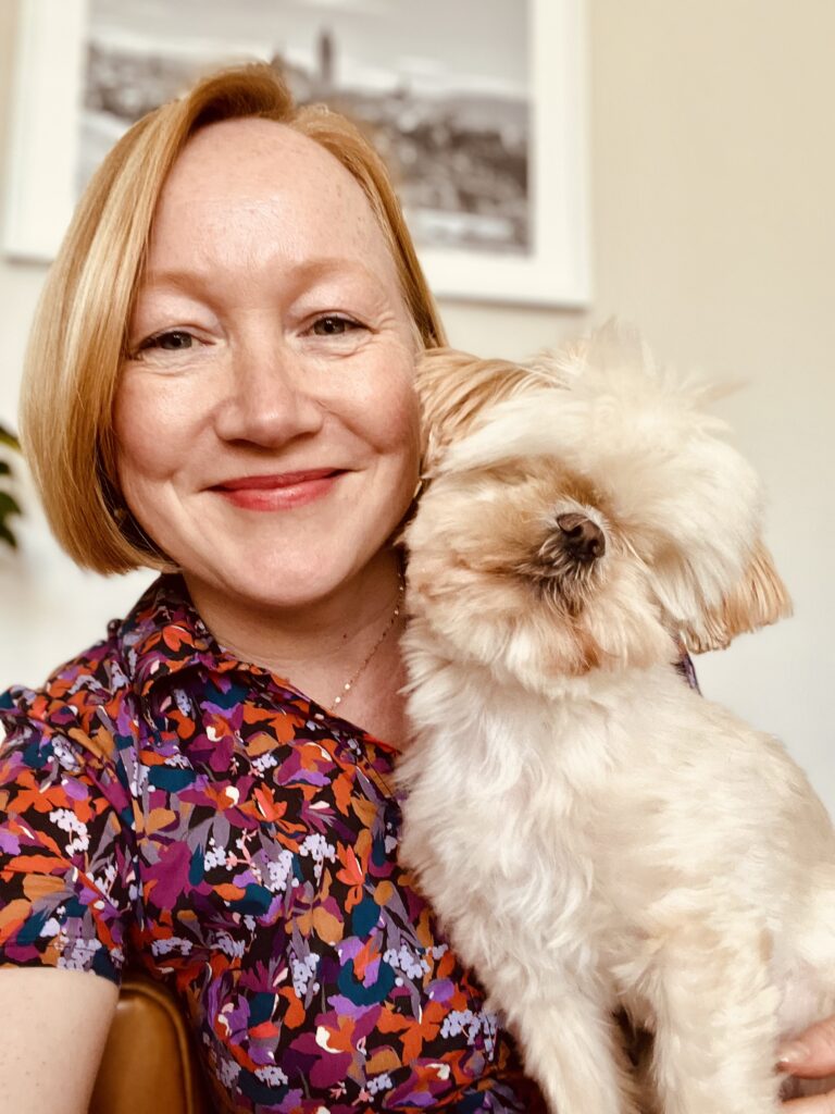 Helen and her blind dog, Mario