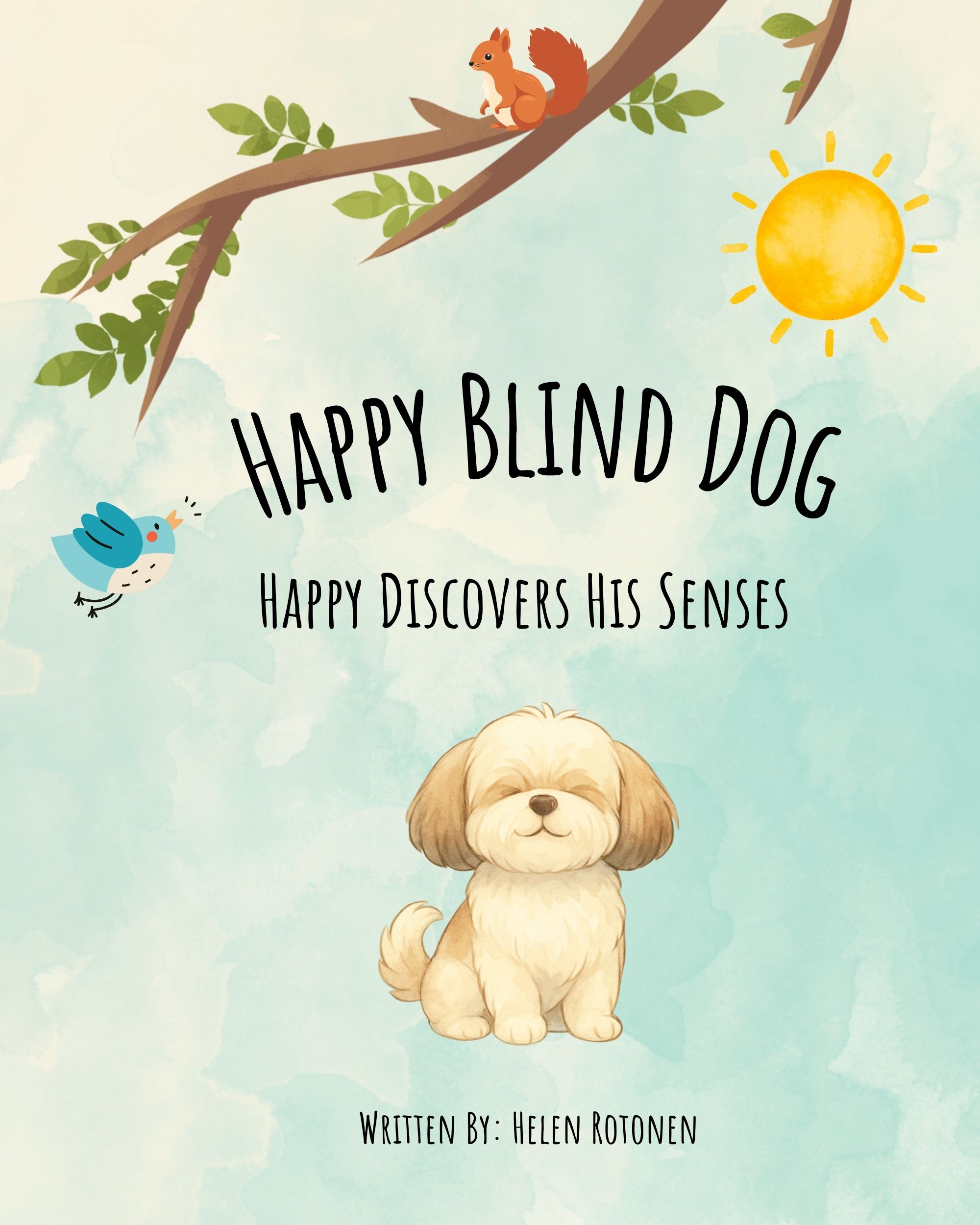 Home español (8x10) happy blind dog discovers his senses